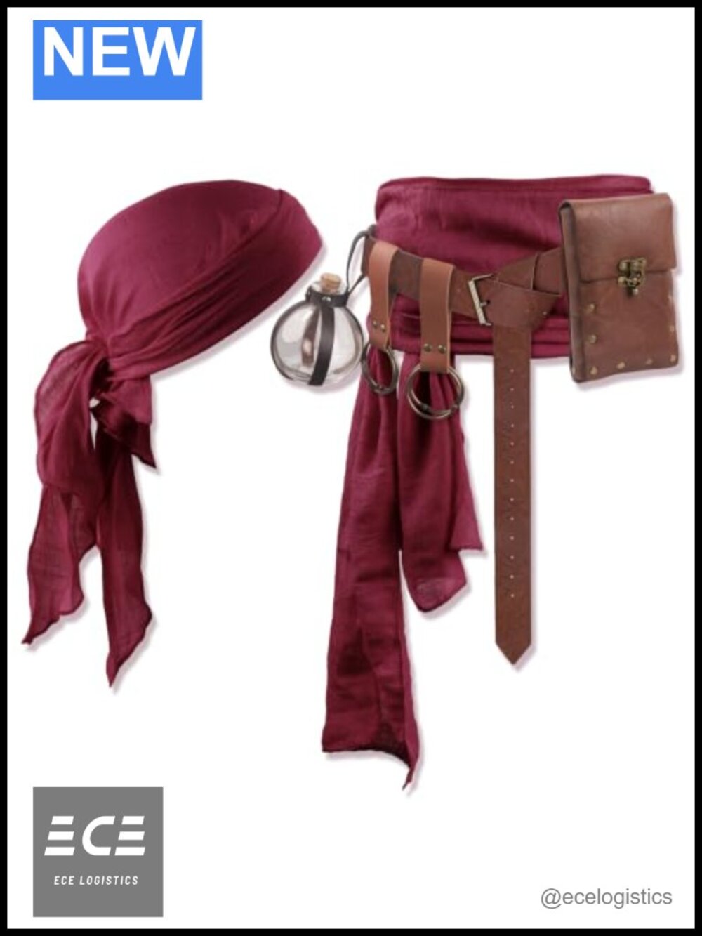 Pirate Costume Accessories Set Bandana Scarf Sash Belt Faux Leather